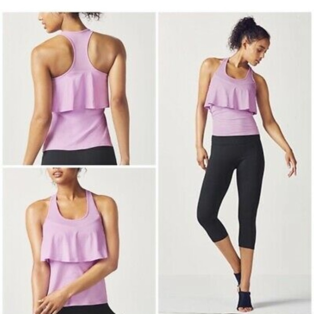 Fabletics Ashlyn Double Up Tank Top Sleeveless Shelf Bra Purple